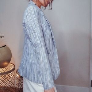 Striped Light Blue Linen Blazer